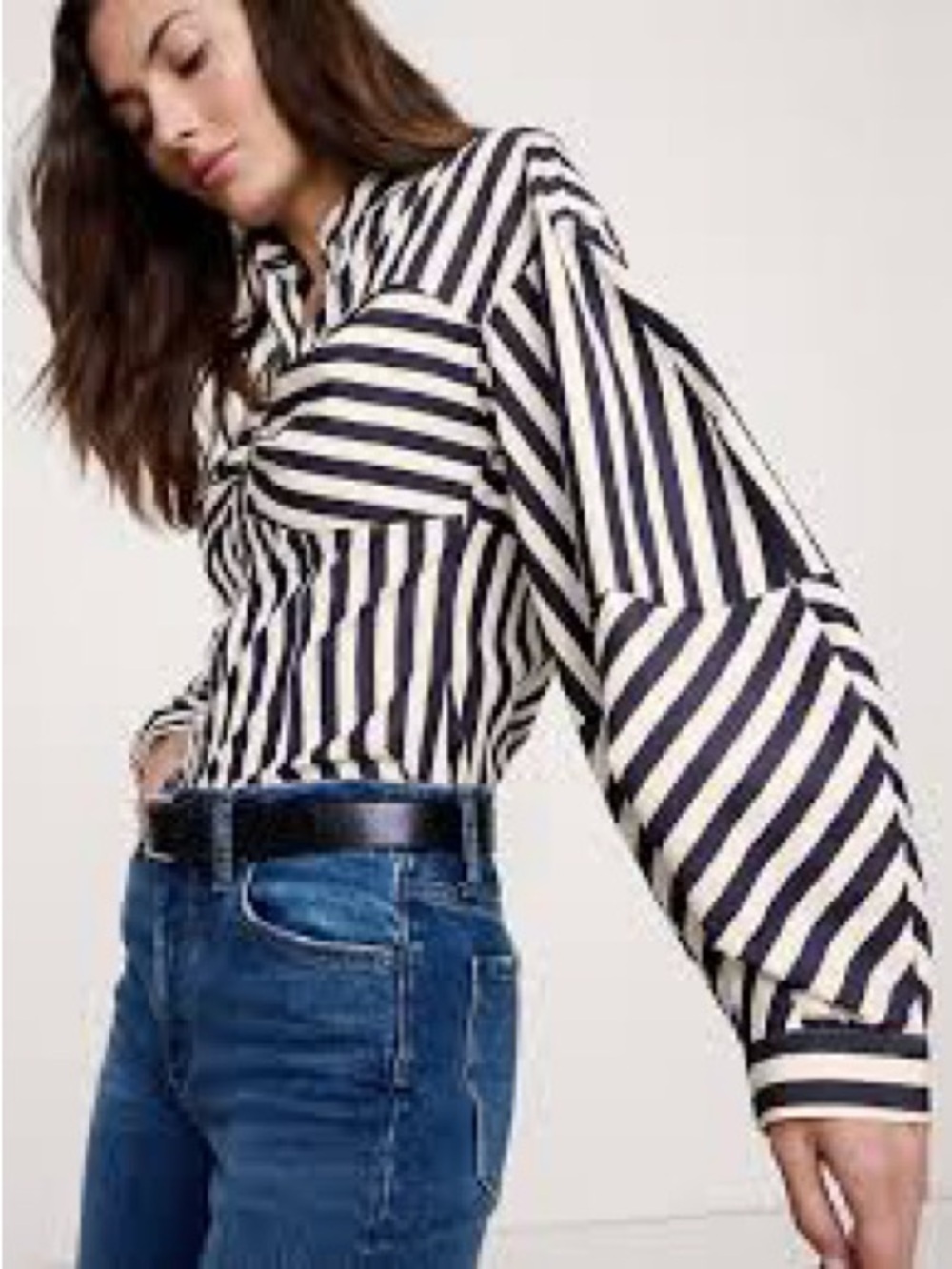 Banana Republic Black and White Striped Button-Down Blouse